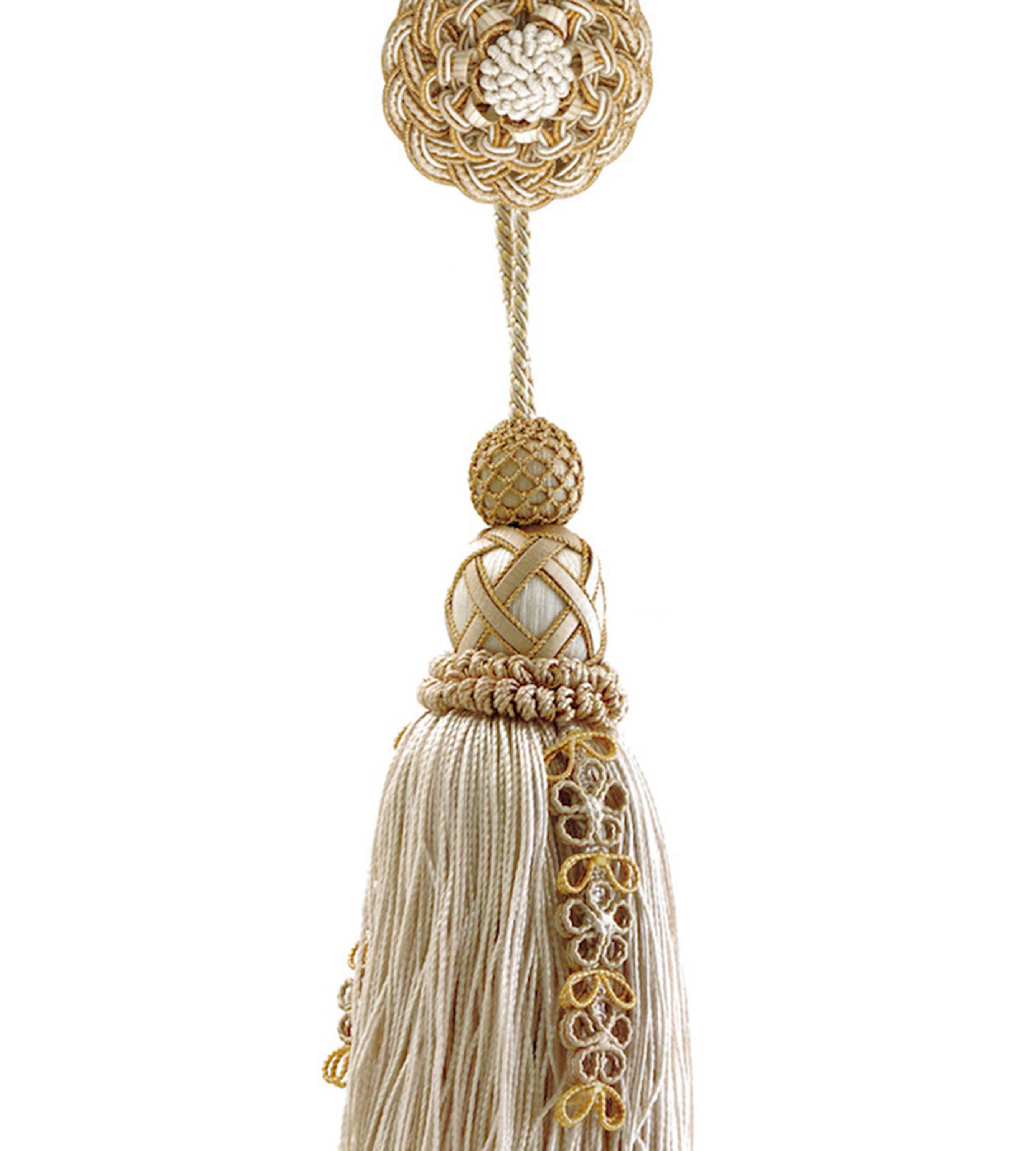 Scalamandre Siecle Single Tassel W/rosette Gilded Alabaster Trimming Sample LA 30547710