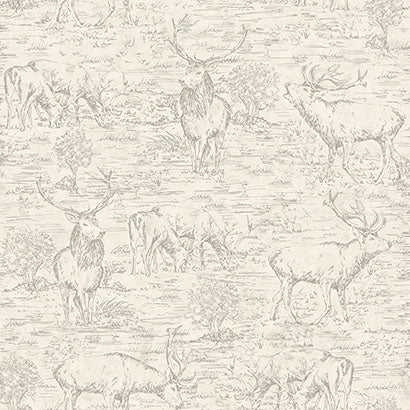 York Stag Toile White Wallpaper LG1446