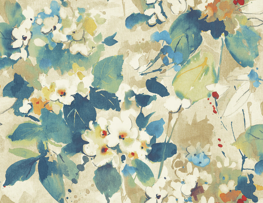 Seabrook Designs Chambon Cerulean, Tan, And Orange Wallpaper LG90302