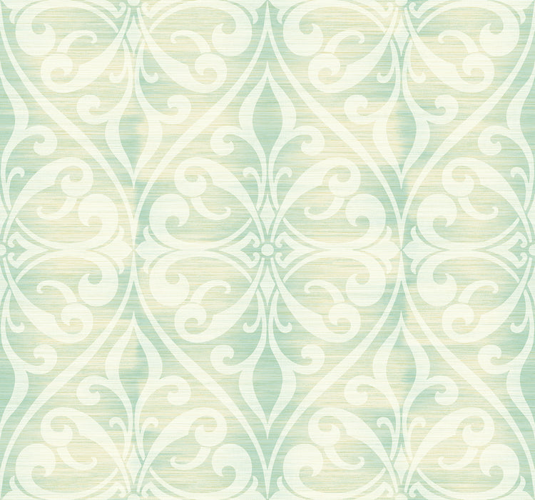 Seabrook Designs Chambon Ogee Seafoam And Linen Wallpaper Sample LG90402