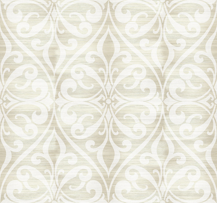 Seabrook Designs Chambon Ogee Light Beige And Off-white  Wallpaper Sample LG90404