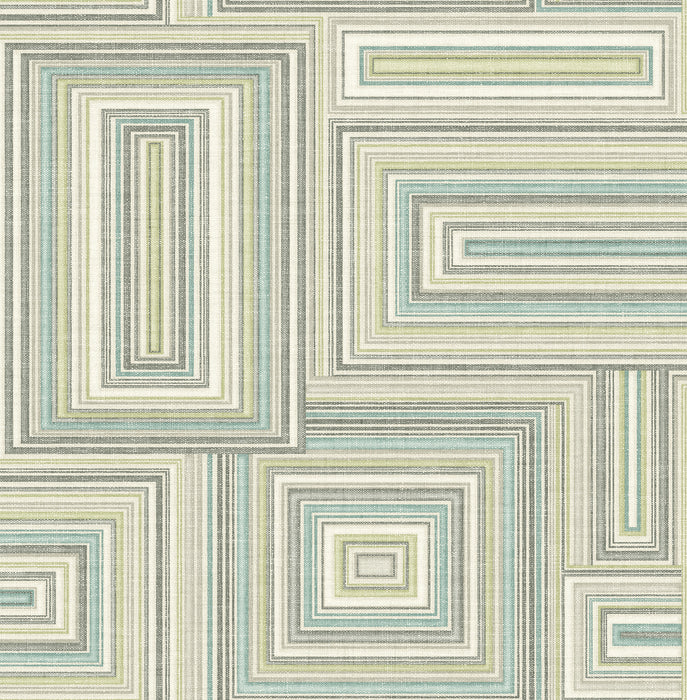 Seabrook Designs Attersee Squares Turquoise, Mint, And Tan Wallpaper Sample LG90504