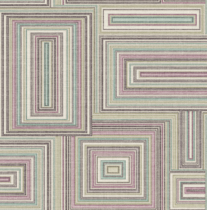 Seabrook Designs Attersee Squares Purple Haze, Charcoal, And Baby Blue Wallpaper Sample LG90509