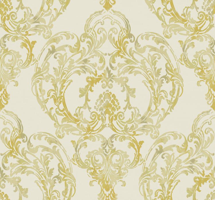 Seabrook Designs Roxen Damask Off-white And Gold Wallpaper LG90703