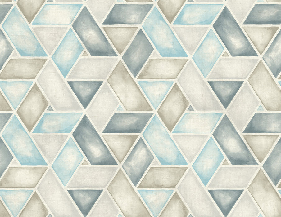 Seabrook Designs Kentmere Geo Baby Blue, Pewter, And Gray Wallpaper LG91302