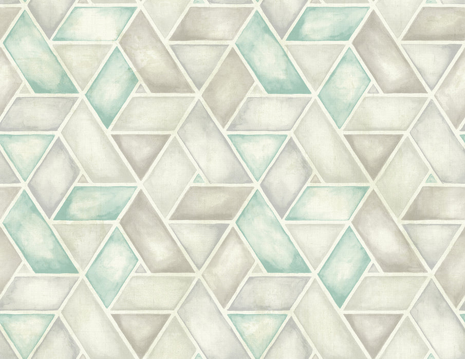 Seabrook Designs Kentmere Geo Teal, Gray, And White Wallpaper LG91306