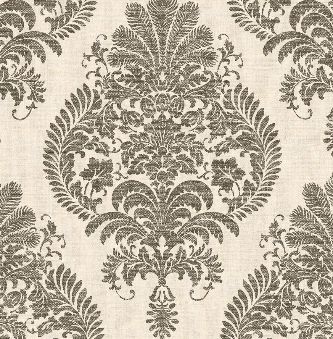 Seabrook Designs Antigua Damask Charcoal And Ivory Wallpaper LN10400