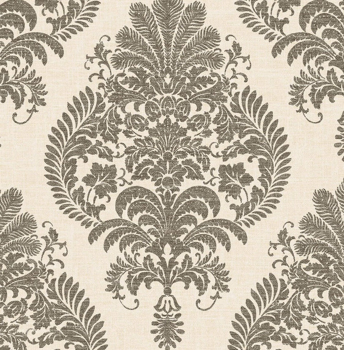 Seabrook Designs Antigua Damask Charcoal And Ivory Wallpaper Sample LN10400