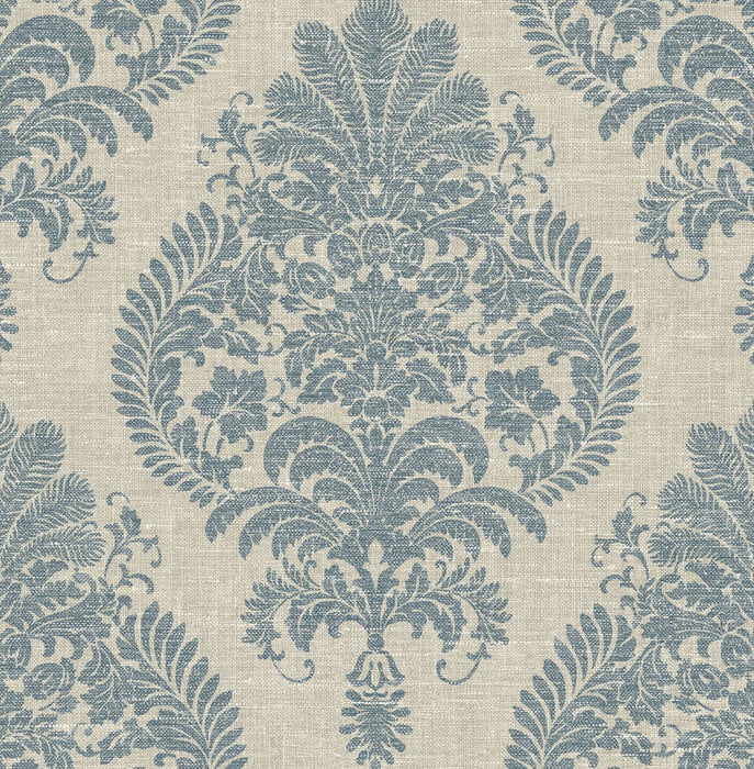 Seabrook Designs Antigua Damask Air Force Blue And Alabaster Wallpaper Sample LN10402