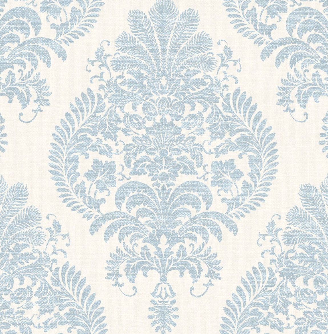 Seabrook Designs Antigua Damask Blue Frost And Bone White Wallpaper Sample LN10412