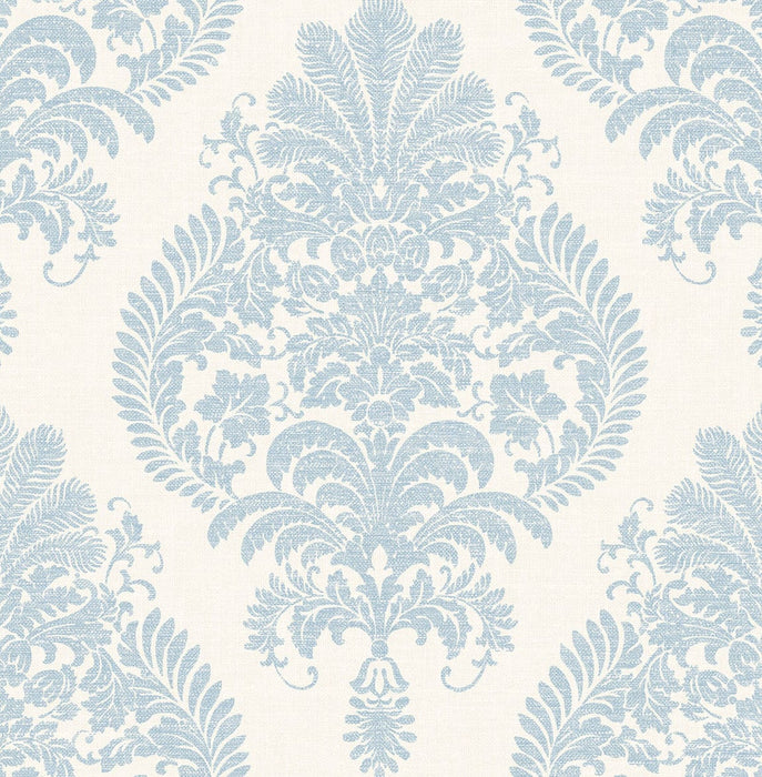 Seabrook Designs Antigua Damask Blue Frost And Bone White Wallpaper LN10412