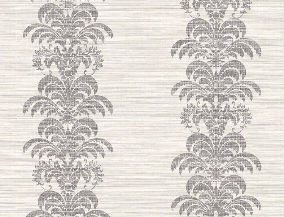 Seabrook Designs Palm Frond Stripe Stringcloth Charcoal And Ivory Wallpaper LN10500