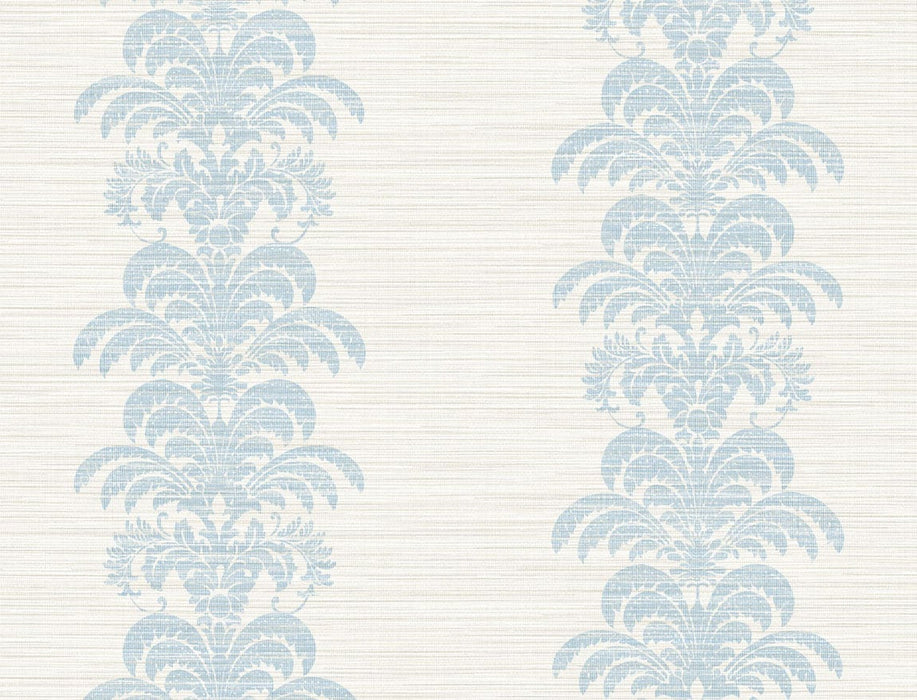 Seabrook Designs Palm Frond Stripe Stringcloth Blue Frost And Bone White Wallpaper LN10502