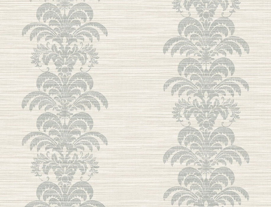 Seabrook Designs Palm Frond Stripe Stringcloth Cove Gray And Alabaster Wallpaper LN10508