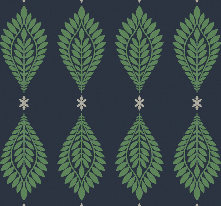 Seabrook Designs Mirasol Palm Frond Midnight Blue And Spearmint Wallpaper Sample LN10612