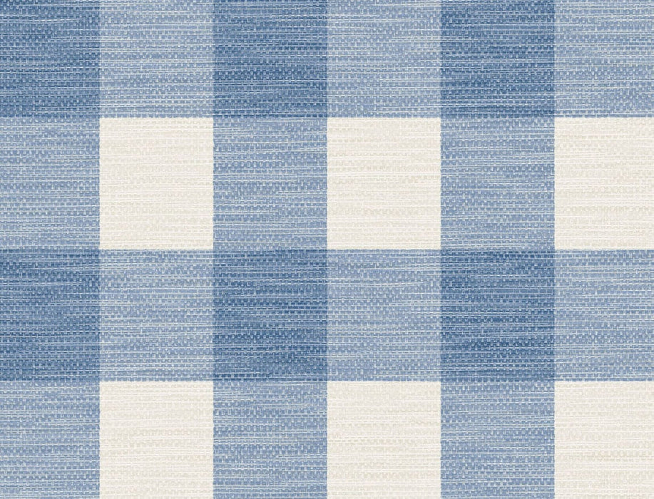 Seabrook Designs Rugby Gingham Coastal Blue And Ivory Wallpaper Sample LN10802