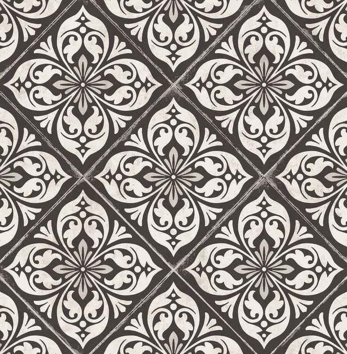 Seabrook Designs Plumosa Tile Ebony And Silver Wallpaper Sample LN11000