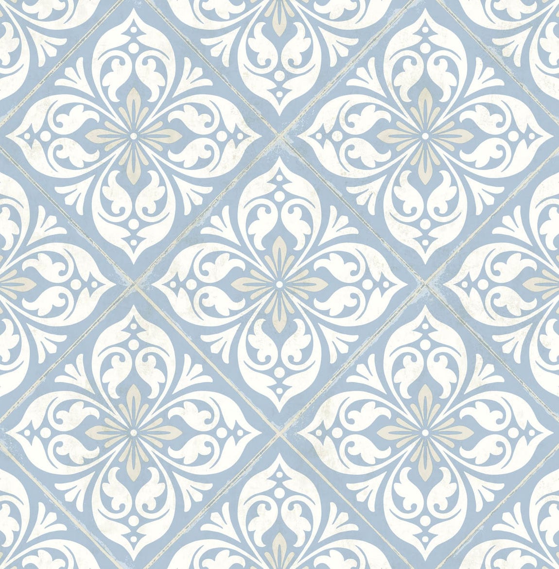 Seabrook Designs Plumosa Tile Carolina Blue And Arrowroot Wallpaper LN11002