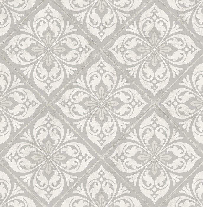 Seabrook Designs Plumosa Tile Cove Gray And Silver Wallpaper Sample LN11008