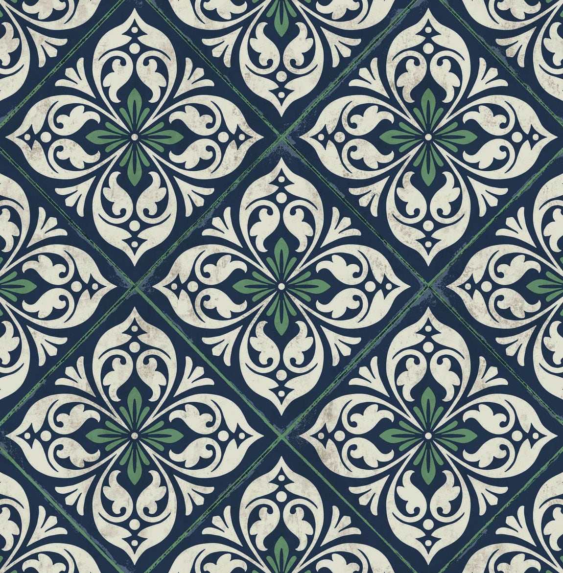 Seabrook Designs Plumosa Tile Midnight Blue And Spearmint Wallpaper LN11012