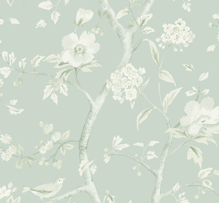 Seabrook Designs Southport Floral Trail Sea Glass And Ivory Wallpaper LN11104