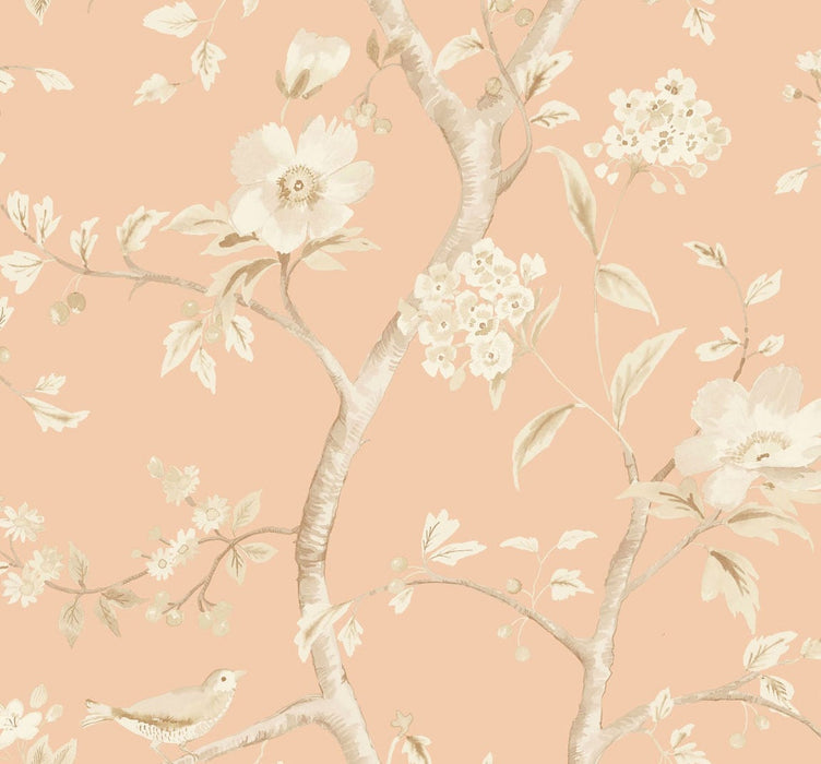 Seabrook Designs Southport Floral Trail Soft Melon And Arrowroot Wallpaper Sample LN11111