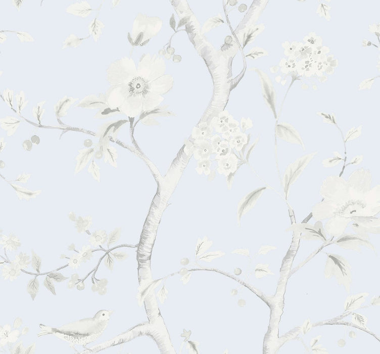 Seabrook Designs Southport Floral Trail Blue Frost And Cove Gray Wallpaper Sample LN11122