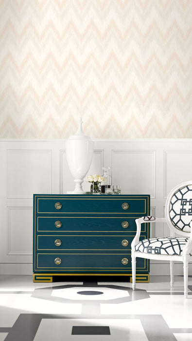 Seabrook Designs Regent Flamestitch Stringcloth Soft Melon And Arrowroot Wallpaper Sample LN11201