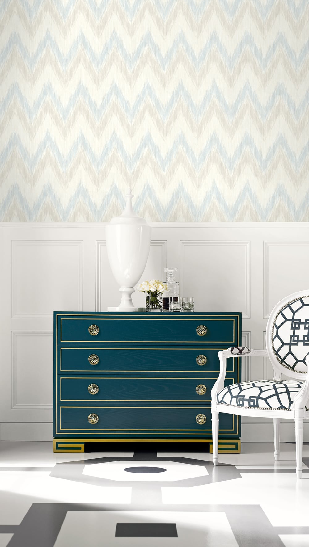 Seabrook Designs Regent Flamestitch Stringcloth Sky Blue And Arrowroot Wallpaper LN11212