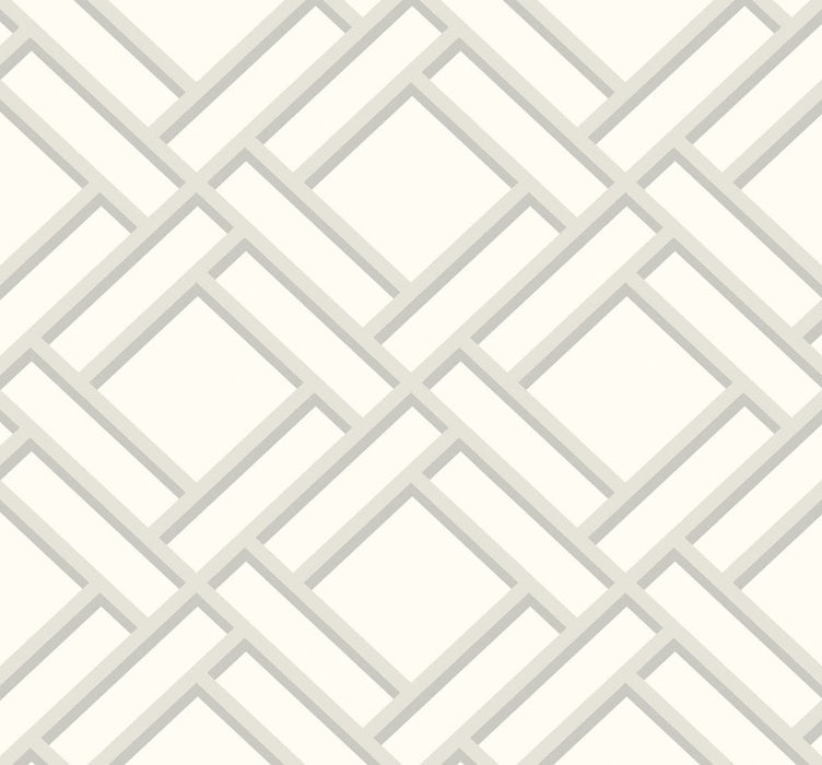 Seabrook Designs Block Trellis Metallic Silver And Eggshell Wallpaper LN11500