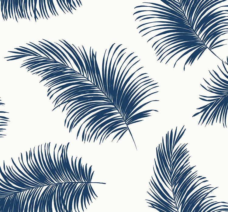 Seabrook Designs Tossed Palm White & Navy Wallpaper Sample LN20312