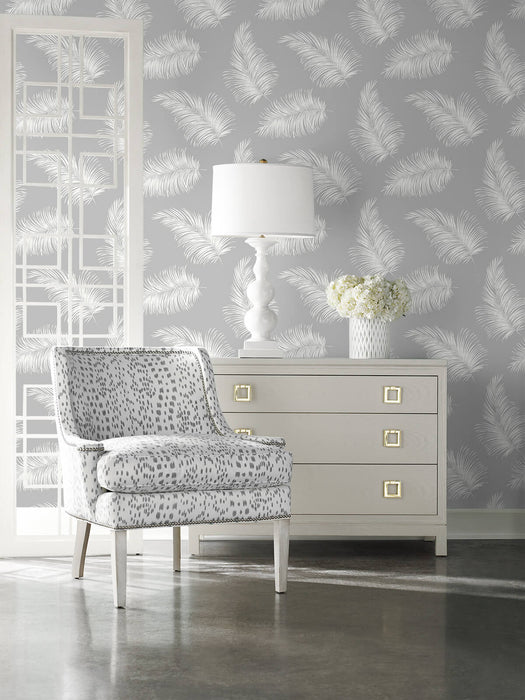 Seabrook Designs Tossed Palm Harbor Mist Wallpaper Sample LN20315