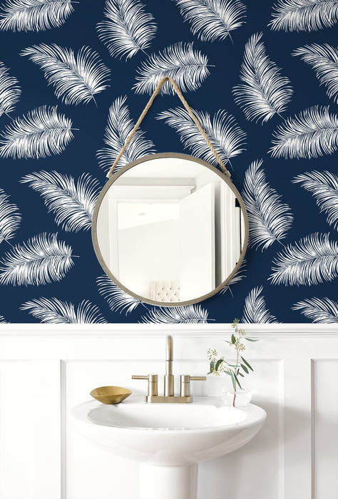 Seabrook Designs Tossed Palm Navy Blue Wallpaper LN20322