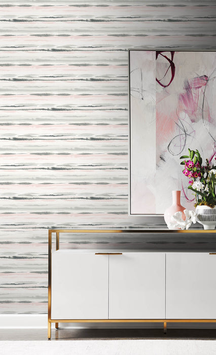 Seabrook Designs Horizon Stripe Pink Sunset Wallpaper Sample LN20601