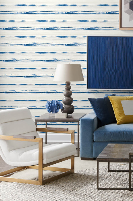 Seabrook Designs Horizon Stripe Blue Oasis Wallpaper Sample LN20602