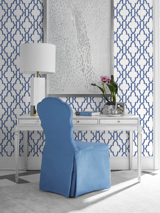 Seabrook Designs Coastal Lattice Riviera Blue Wallpaper Sample LN21102