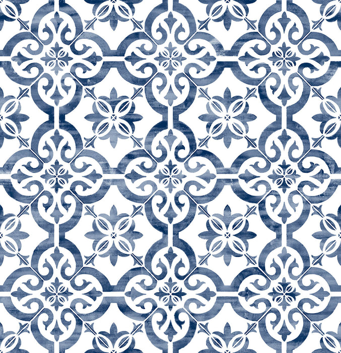 Seabrook Designs Porto Tile Riviera Blue Wallpaper LN21212