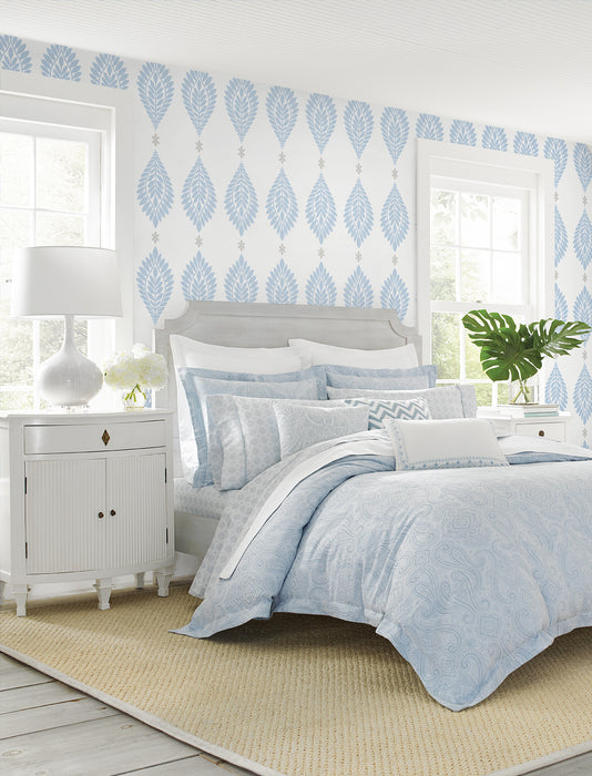 Seabrook Designs Palm Frond Blue Skies & Daydream Grey Wallpaper Sample LN21402