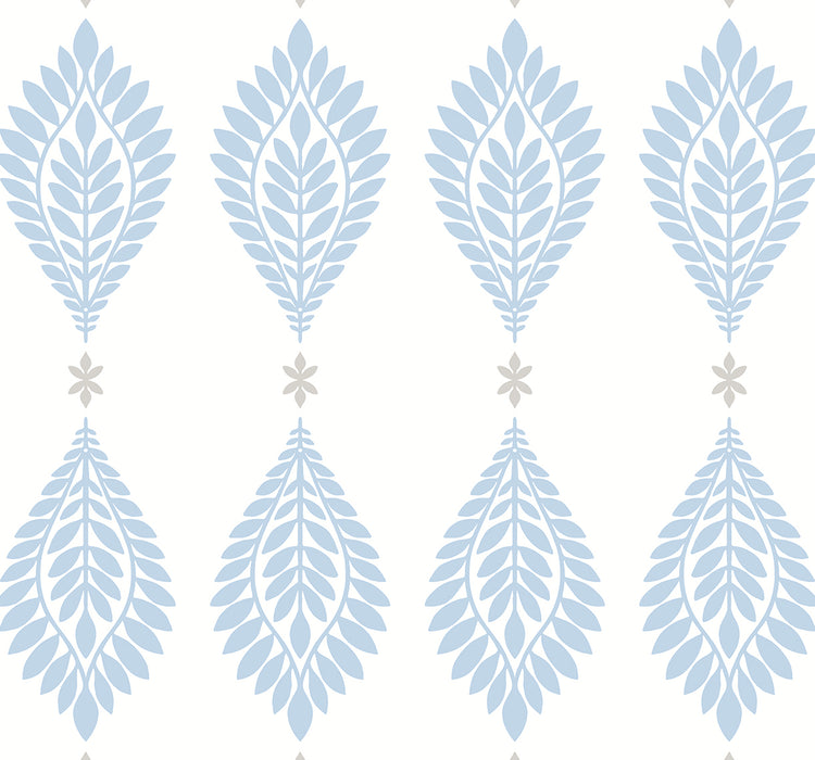 Seabrook Designs Palm Frond Blue Skies & Daydream Grey Wallpaper Sample LN21402