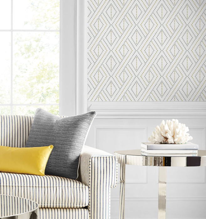 Seabrook Designs Boho Grid Argos Grey & Yellow Wallpaper Sample LN30208