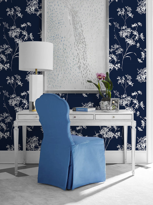 Seabrook Designs Floral Mist Hampton Blue Wallpaper Sample LN30502