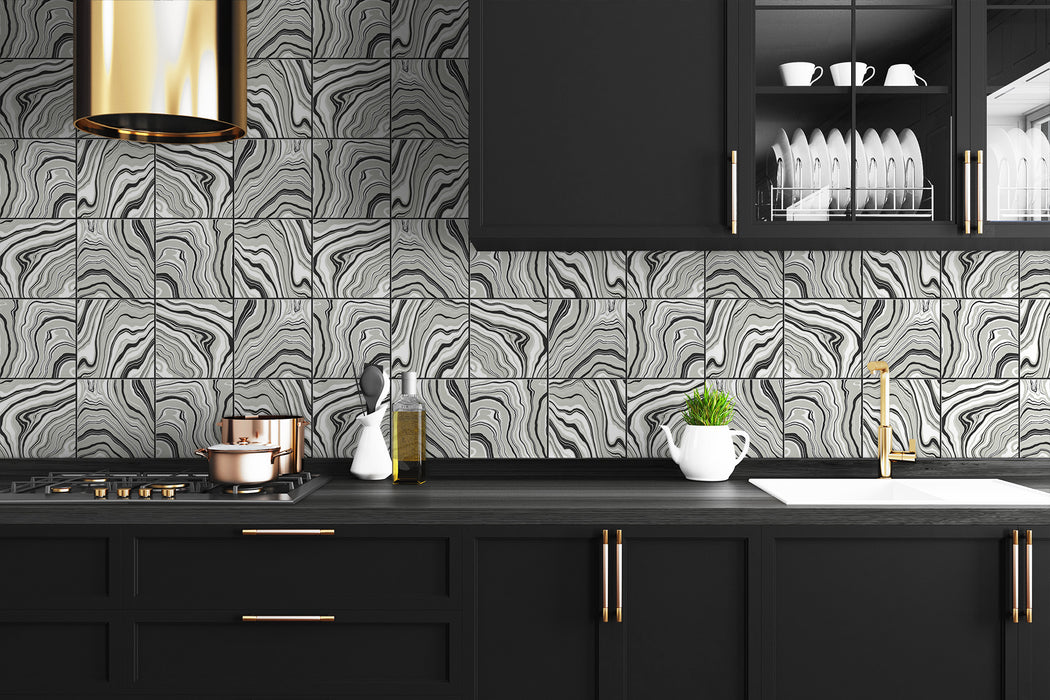 Seabrook Designs Marbled Tile Ebony & Metallic Silver Wallpaper Sample LN30600