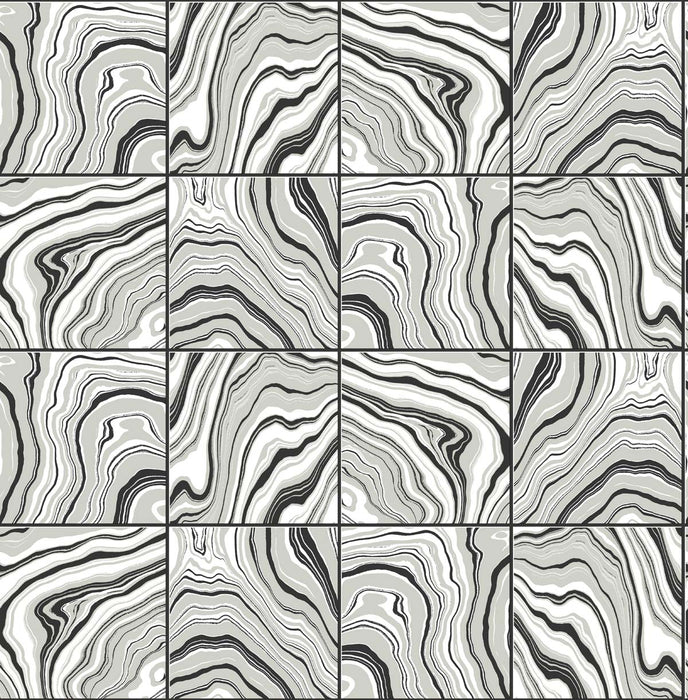 Seabrook Designs Marbled Tile Ebony & Metallic Silver Wallpaper Sample LN30600