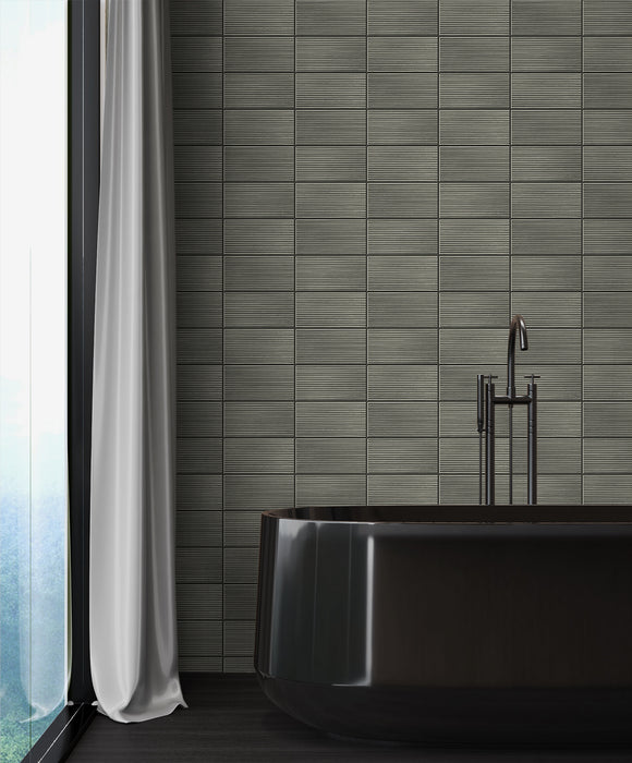 Seabrook Designs Rib Tile Charcoal Wallpaper Sample LN30810