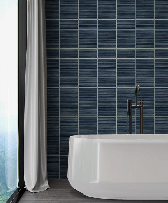 Seabrook Designs Rib Tile Denim Blue Wallpaper Sample LN30812