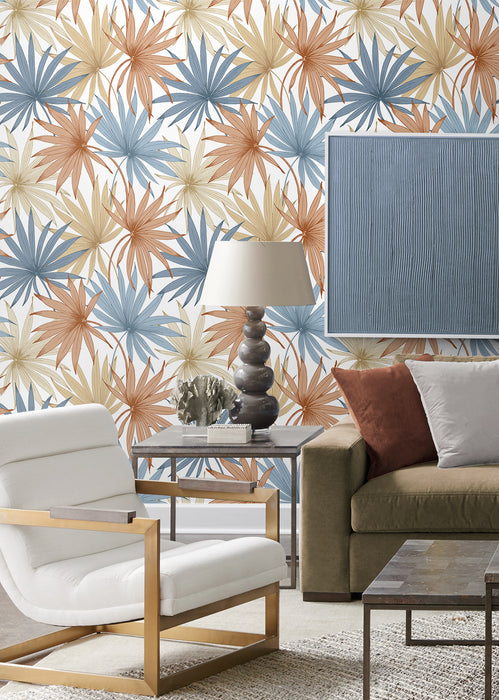 Seabrook Designs Tropic Palm Toss Charlotte Blue & Soft Melon Wallpaper LN31001