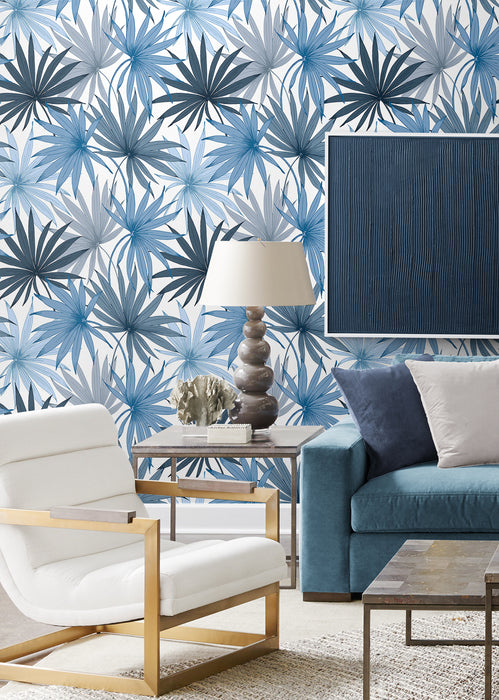 Seabrook Designs Tropic Palm Toss Blue Seas Wallpaper Sample LN31002