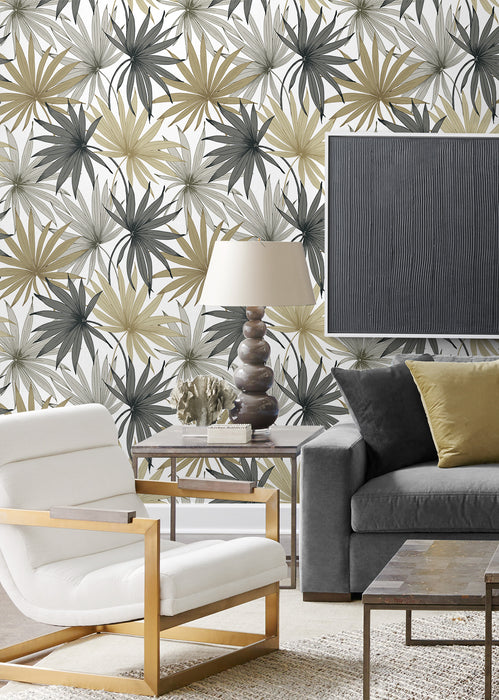 Seabrook Designs Tropic Palm Toss Harbor Grey & Khaki Wallpaper Sample LN31006