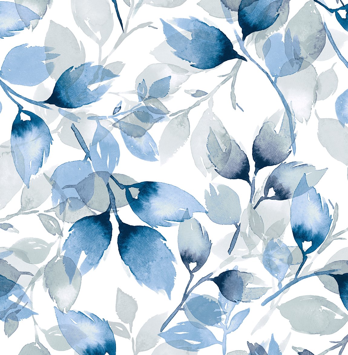 Seabrook Designs Watercolor Tossed Leaves Blue Lagoon Wallpaper LN31102