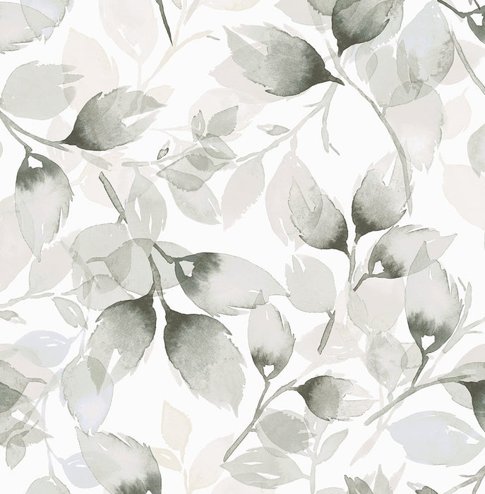 Seabrook Designs Watercolor Tossed Leaves Sea Salt & Harbor Mist Wallpaper LN31110